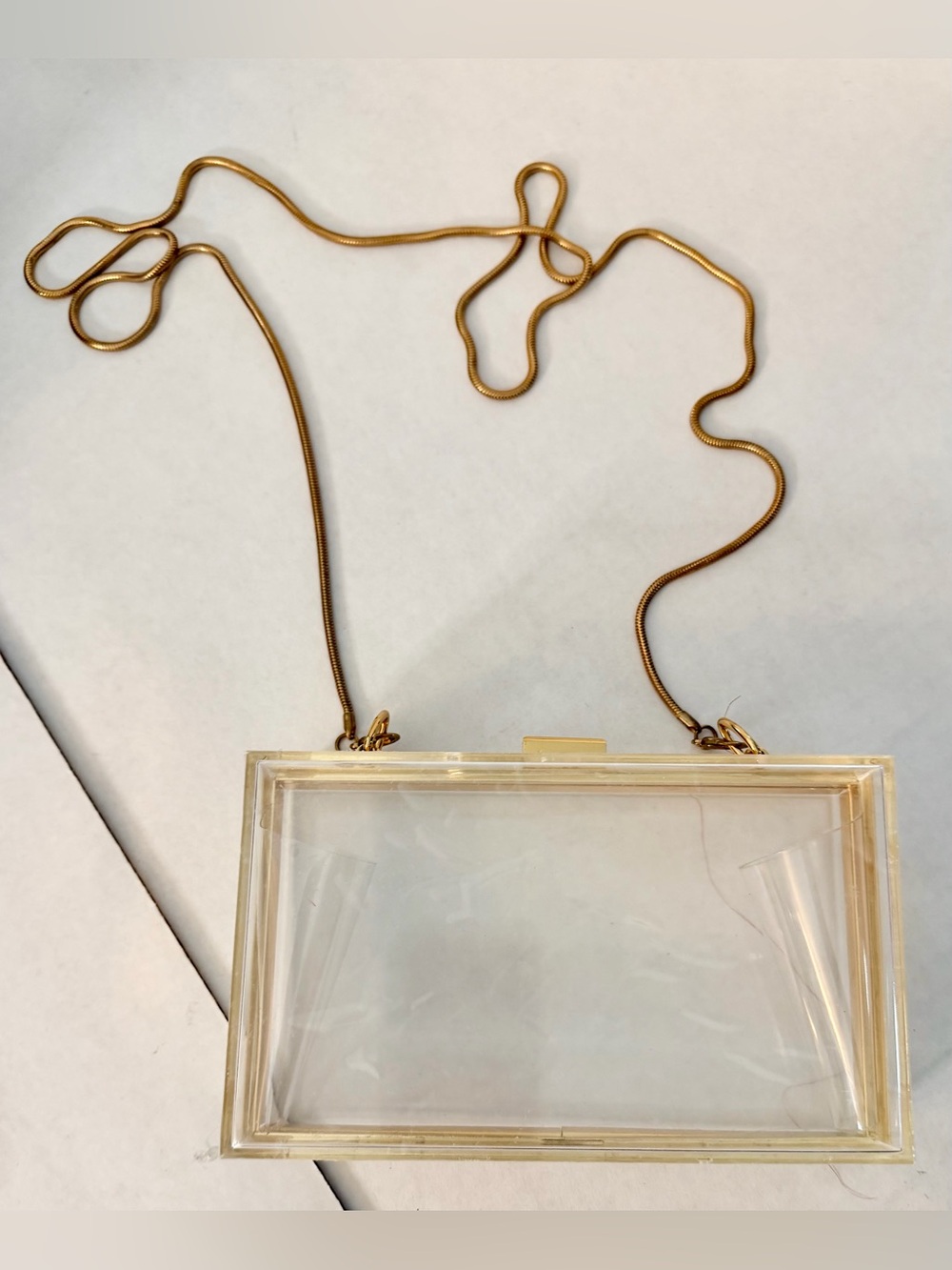 Clear Acrylic Crossbody Clutch Bag with Gold Chain Strap